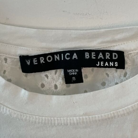 VERONICA BEARD Womens White Mauna Eyelet Short Sleeve Crew Neck Tee SMALL - Picture 6 of 11